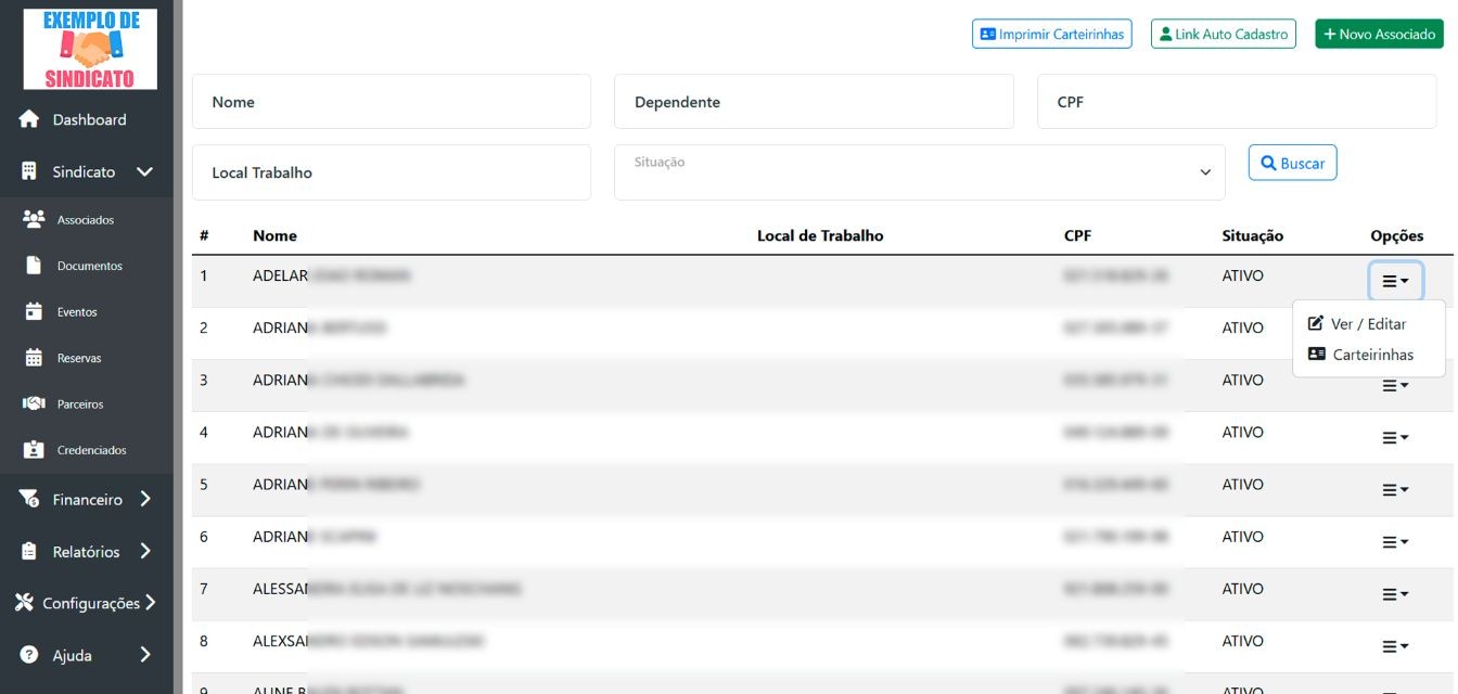 Gestão de associados simplificada: pesquise rapidamente, cadastre novos membros, altere informações de maneira simples e imprima carteirinhas com agilidade e organização.